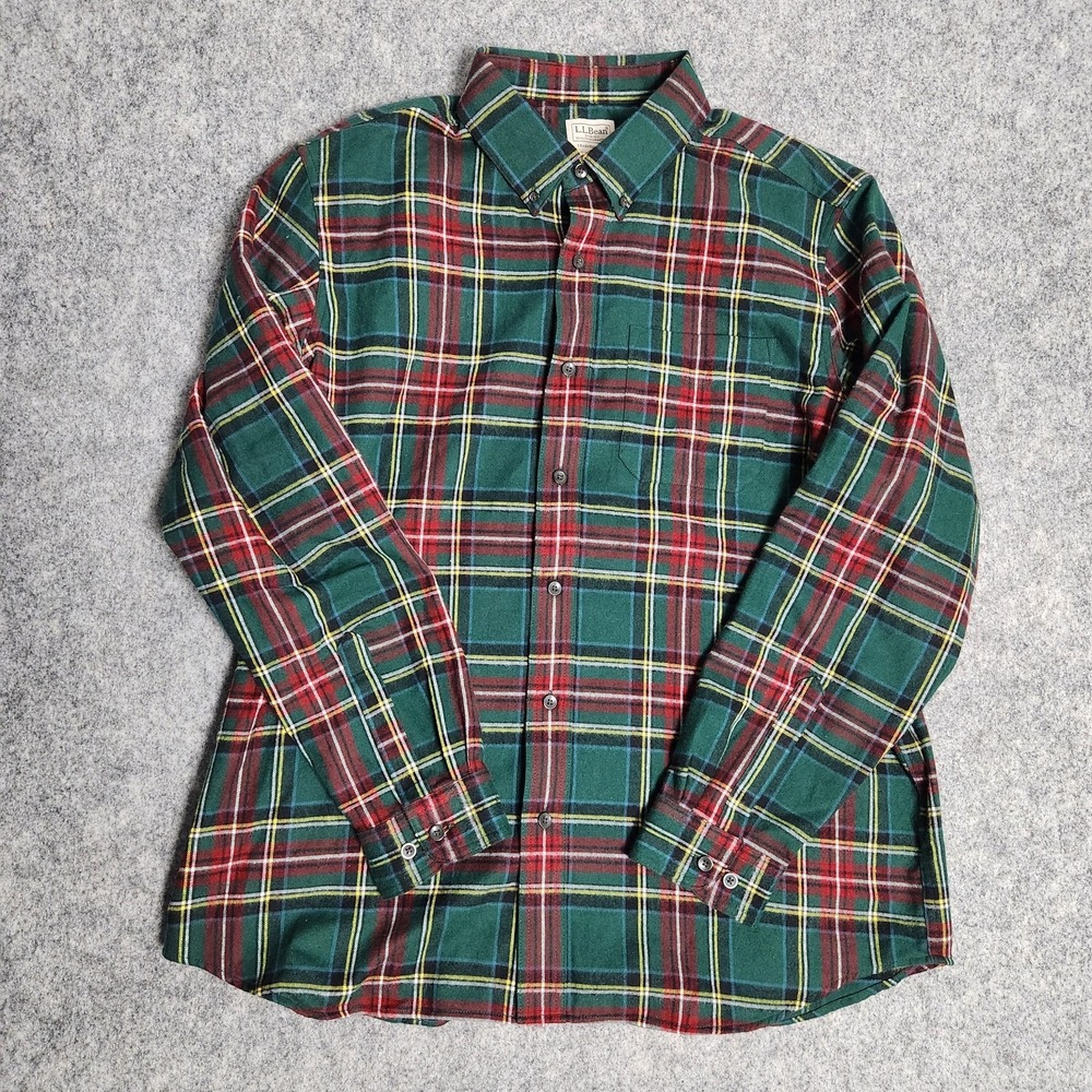 LL Bean Traditional Fit Flannel Shirt Men L Regular Scotch Plaid Multicolor‎